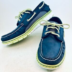 Sperry Top-Sider Ultra Navy Blue Lime Green 3 Eye Boat Shoes, size 9